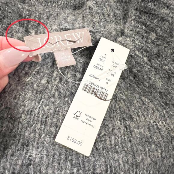 J.CREW Cuffed Sleeve Mockneck Sweater Heather Gray Chunky Soft Size Small NEW - Picture 4 of 8